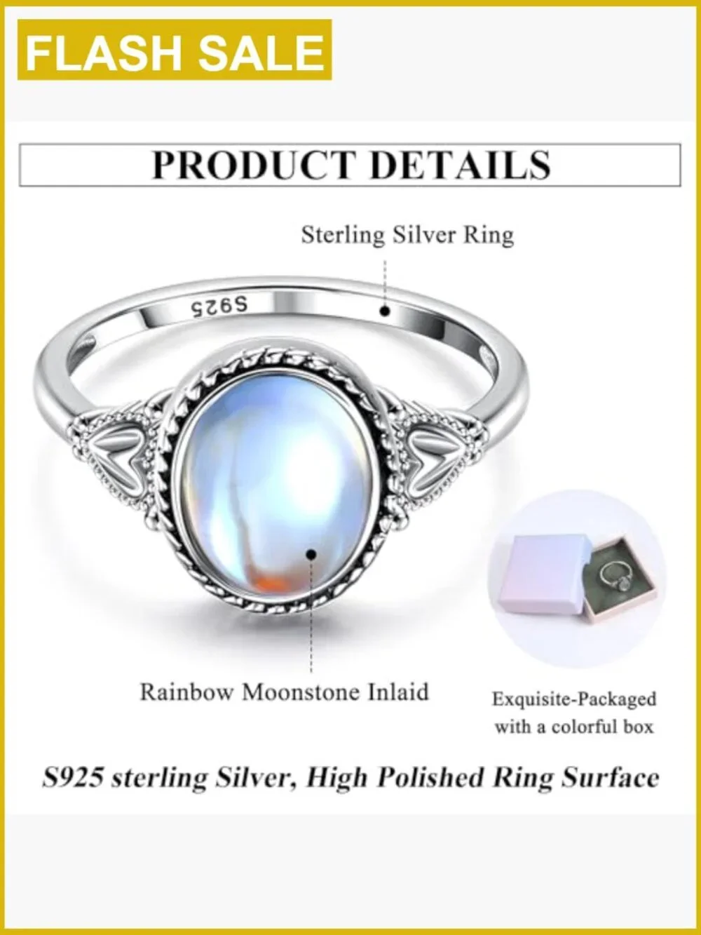 Sterling Silver Moonstone Mood Ring Victorian Oval Solitaire 18K White Gold